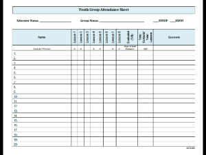 Youth group attendance sheet