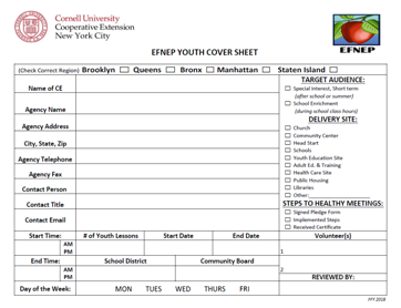 EFNEP Youth Cover Sheet